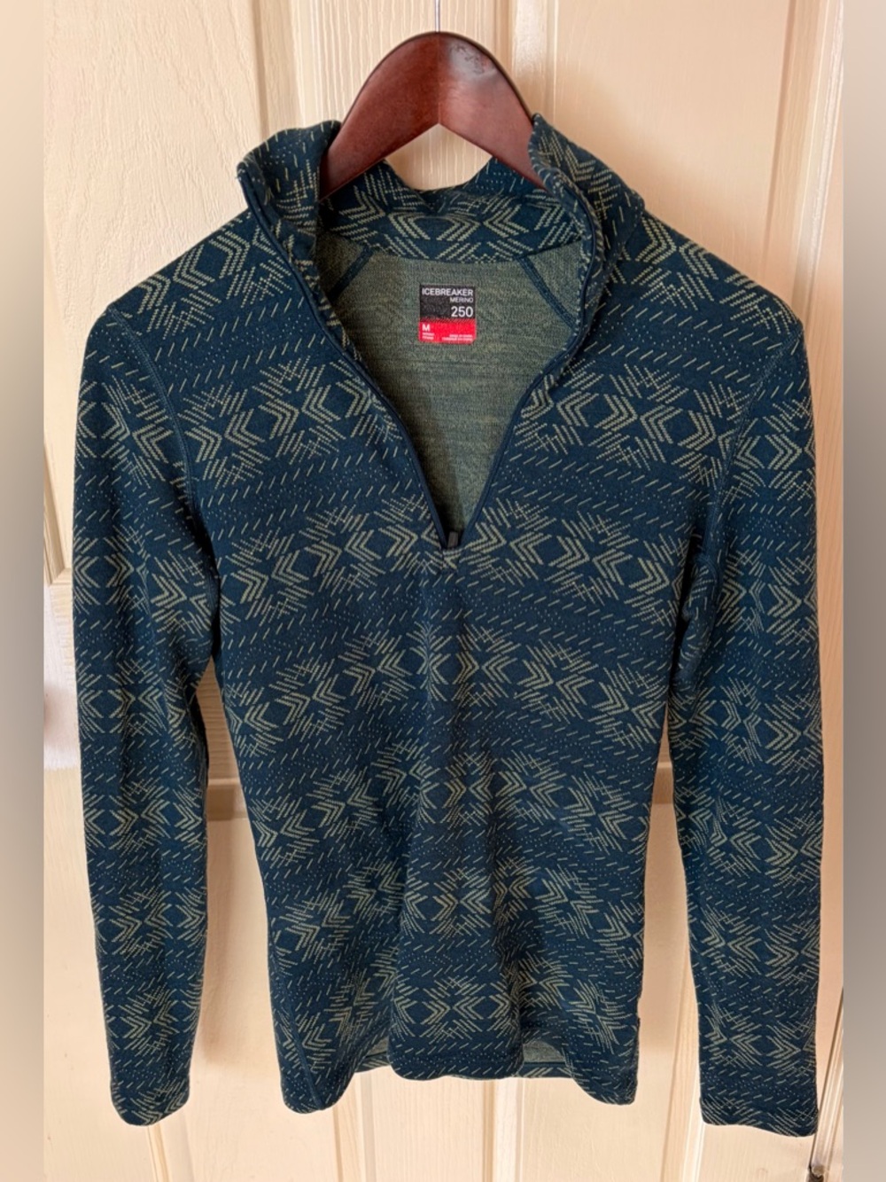 Icebreaker Merino 250 Quarter Zip Base Layer, Green Print, Medium